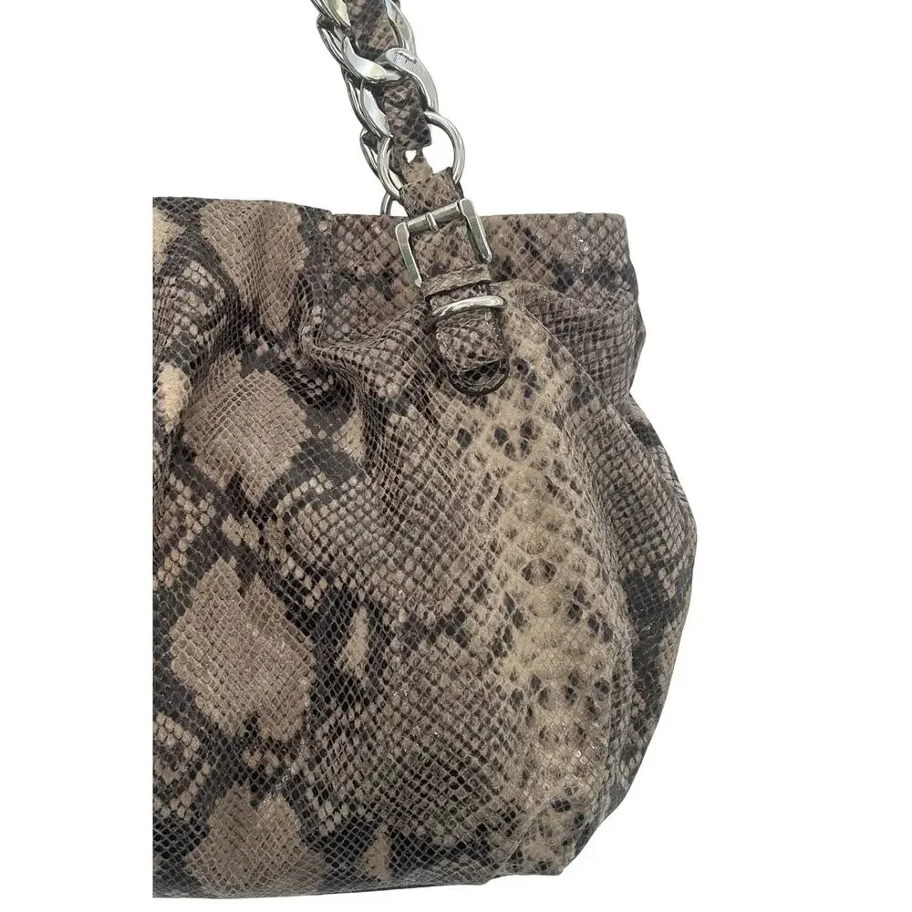 Michael Kors Snakeskin Gray Brown Leather Large Hobo Toto Purse Bag - Picture 5 of 16